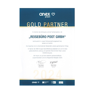 Certificaat Anex Tour Goldpartner